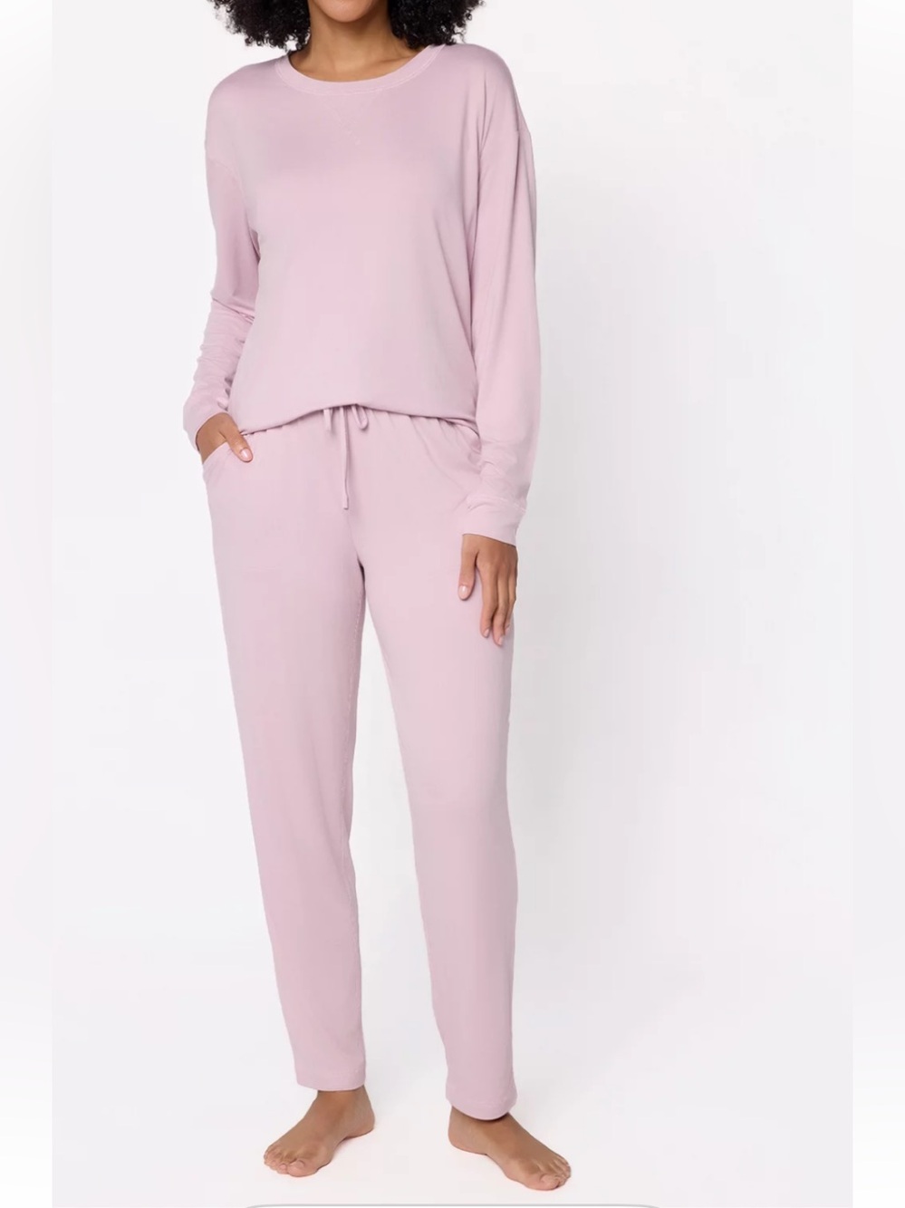 NWOT AnyBody Cozy Long Sleeve Lounge Set - Pale Pink/lavendar